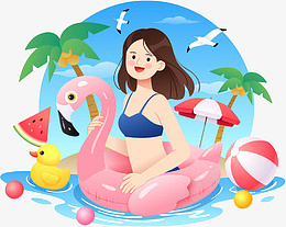 夏天女孩和火烈鸟游泳圈png免抠素材_新图网 https://ixintu.com 夏天 女孩 火烈鸟 游泳圈