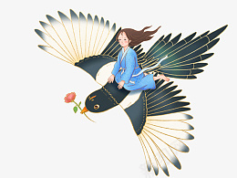 鸟上的姑娘国潮psd免抠素材_新图网 https://ixintu.com 国潮 人物 活力 可爱