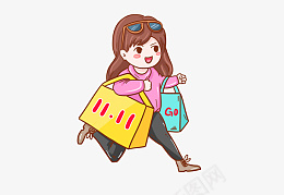 卡通女生购物元素png免抠素材_新图网 https://ixintu.com 时尚 购物袋 剁手 手绘 卡通 双十一 卡通购物女生