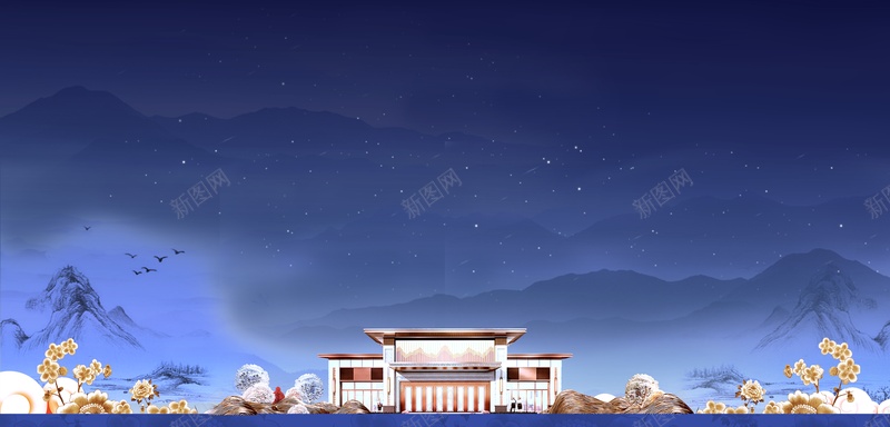 大气沉稳新中式地产背景psd设计背景_新图网 https://ixintu.com 中式 别墅 地产 大气 新中式 沉稳 背景 蓝色