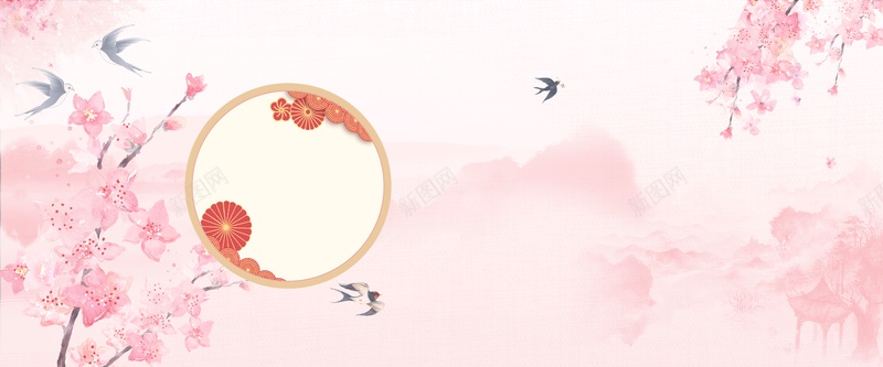 春秋海报jpg设计背景_新图网 https://ixintu.com 春 桃花 燕子 秋