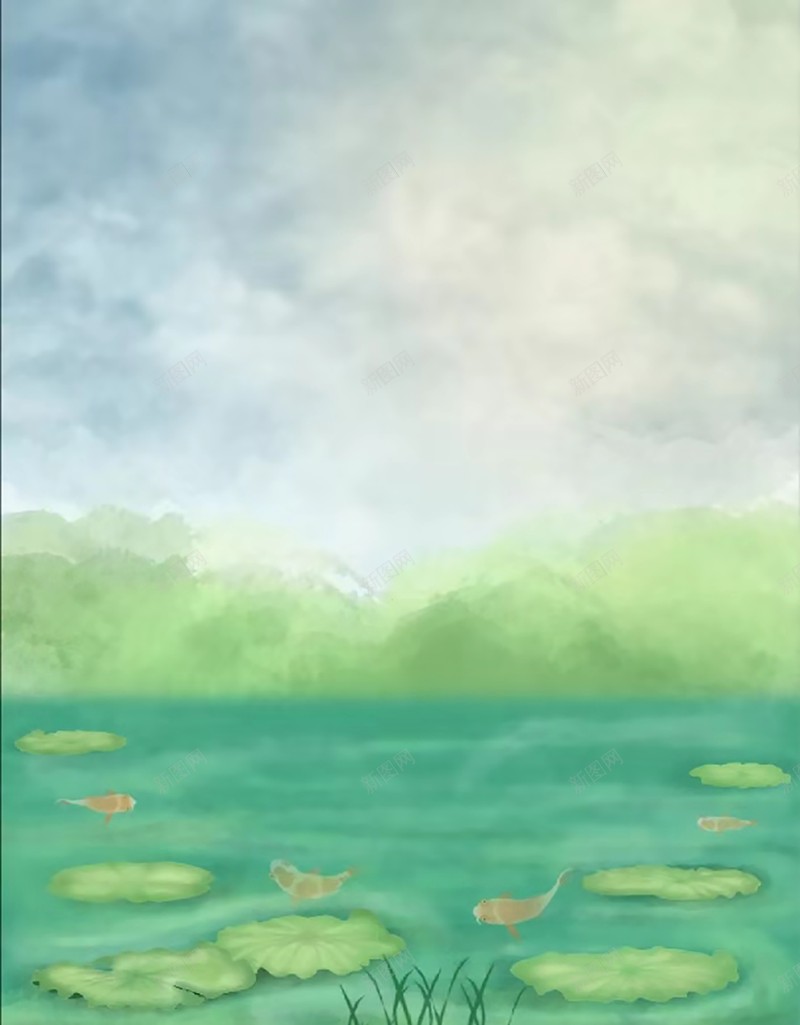夏天池塘jpg设计背景_新图网 https://ixintu.com 夏天 小清晰 手绘 池塘