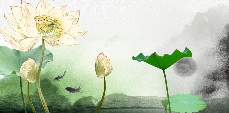 古风复古荷花背景图psd设计背景_新图网 https://ixintu.com 古风 叶子 水墨 水墨元素 琵琶 荷花 装饰元素