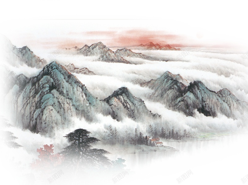 com 中国风 古画山水 古风山水画 平面装饰 水墨画 海报背景