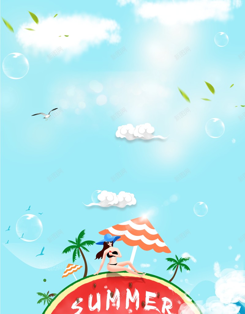 夏天立夏二十四节气西瓜手绘人物浪花树叶psd设计背景_新图网 https://ixintu.com 二十四节气 夏天 手绘人物 树叶 浪花 立夏 西瓜