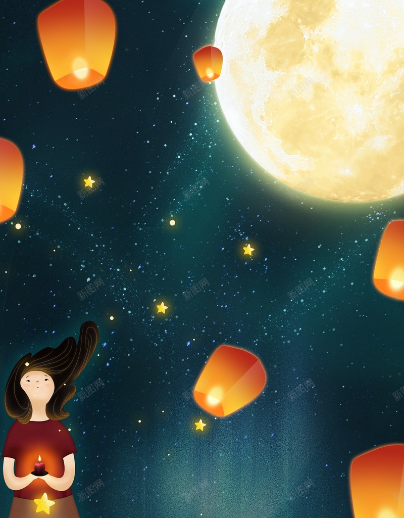 中秋背景月亮灯笼手绘人物psd设计背景_新图网 https://ixintu.com 中秋背景 手绘人物 月亮 灯笼