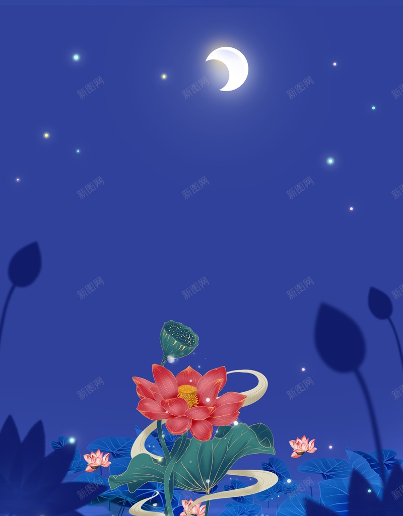 夏天立夏二十四节气荷花月亮psd设计背景_新图网 https://ixintu.com 二十四节气 夏天 月亮 立夏 荷花