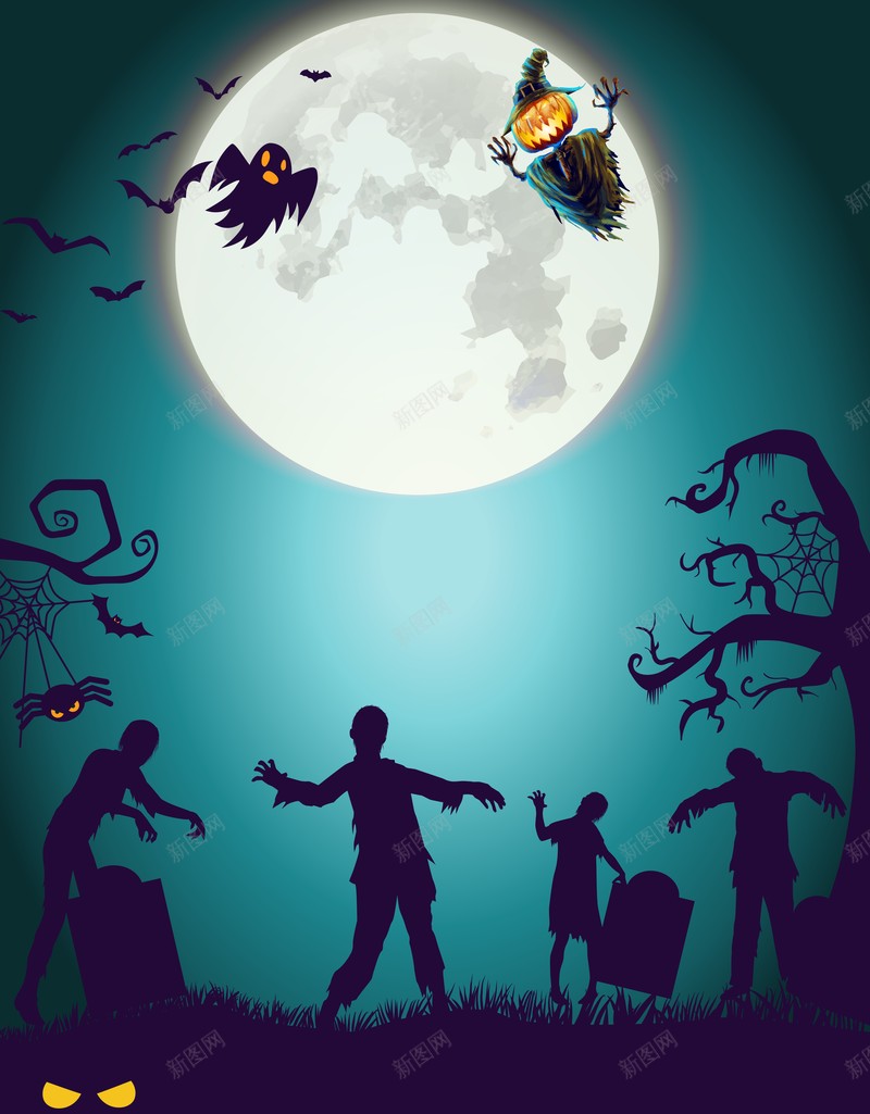 万圣节稻草人幽灵蝙蝠蜘蛛鬼影psd设计背景_新图网 https://ixintu.com 万圣节 稻草人 幽灵 蝙蝠 蜘蛛 鬼影