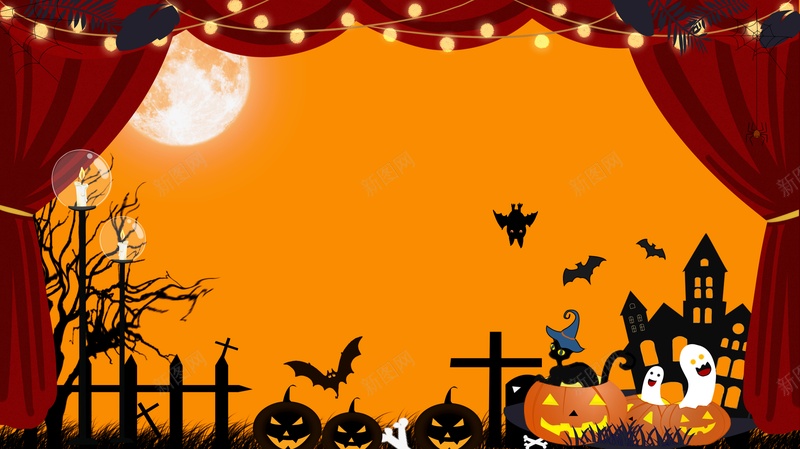 万圣节幕布幽灵南瓜头蝙蝠psd设计背景_新图网 https://ixintu.com 万圣节 幕布 幽灵 南瓜头 蝙蝠