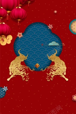 牛年元旦春节背景图云纹元素背景