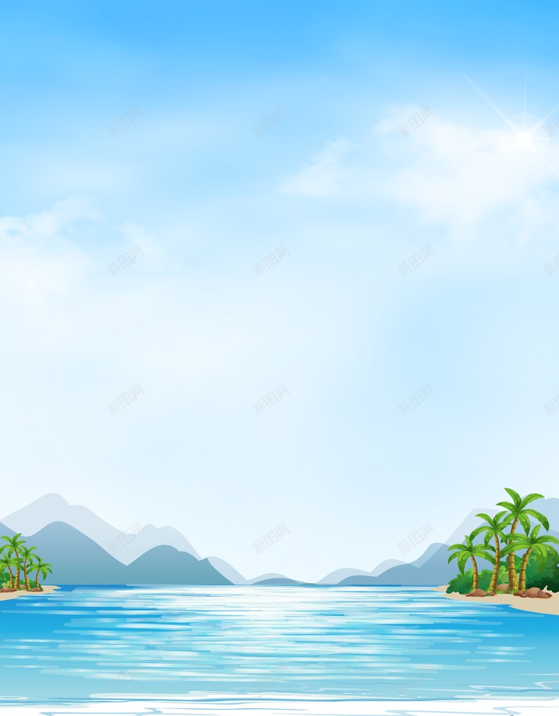 卡通阳光沙滩大海背景jpg设计背景_新图网 https://ixintu.com 卡通 卡通海平面 沙滩 海水 阳光