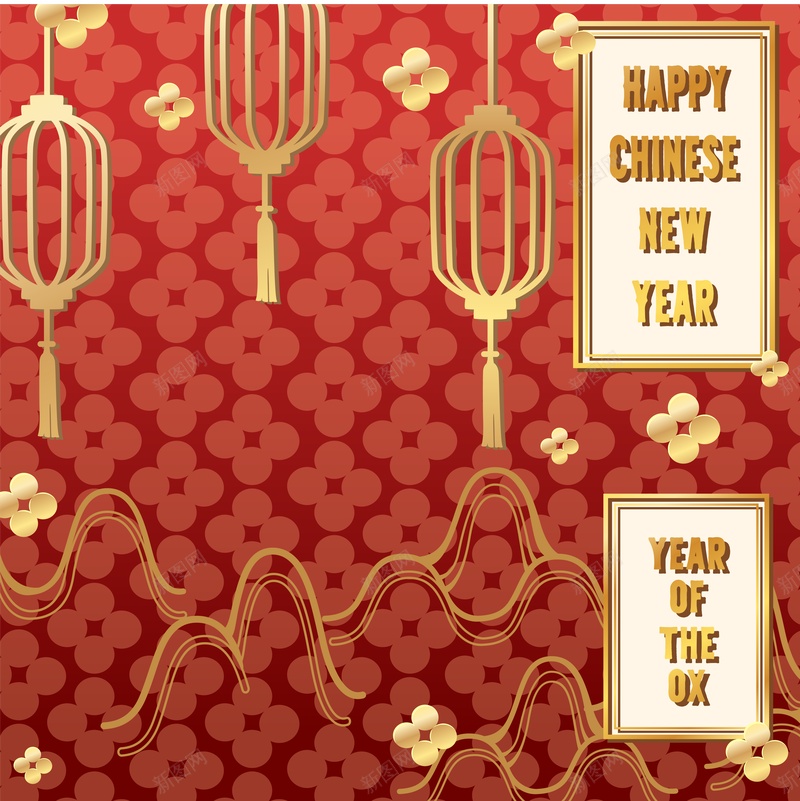 春节喜庆牛牛红金背景ai设计背景_新图网 https://ixintu.com 春节 喜庆 牛牛 红金 背景