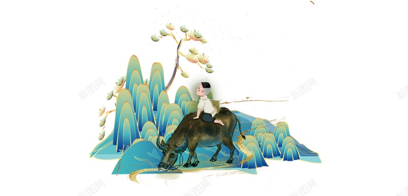 水墨插画清明节jpg设计背景_新图网 https://ixintu.com 水 墨 插 画 清 明 节 放 牛