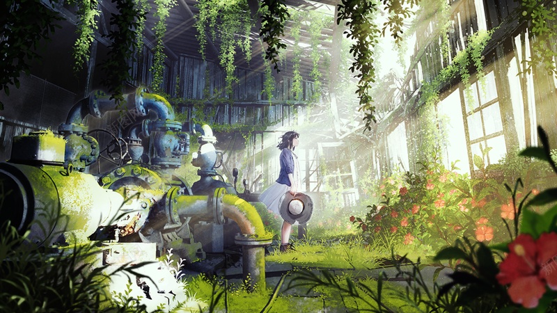 绿色生机废墟手绘植物jpg设计背景_新图网 https://ixintu.com 绿色 生机 废墟 手绘 植物