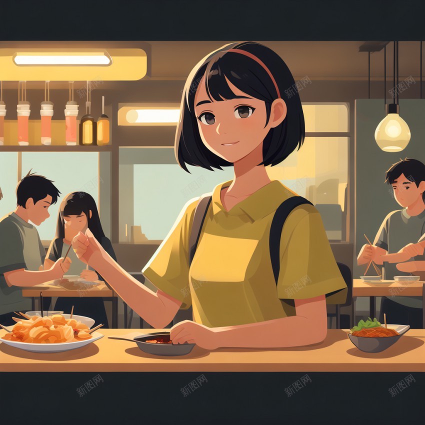 扁平风格女孩用餐图片jpg高清背景_新图网 https://ixintu.com 扁平 风格 女孩 用餐 食物 青春