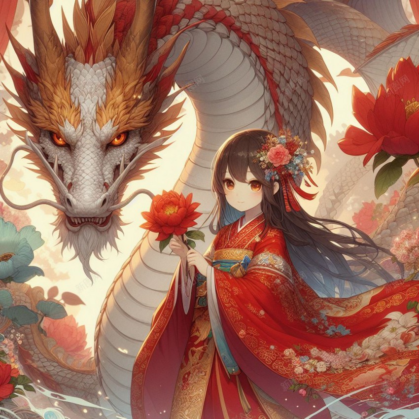 龙和女孩插画jpg设计背景_新图网 https://ixintu.com 龙 女孩 古老