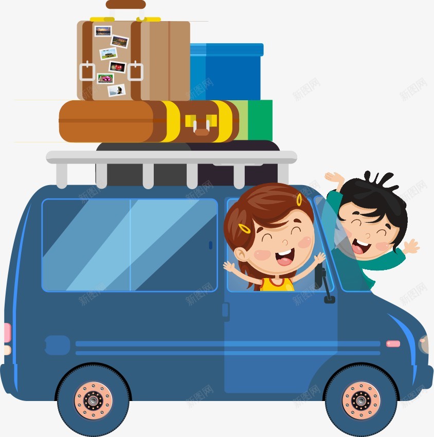 观光旅游卡通车png免抠素材_新图网 https://ixintu.com 蓝车 旅游 卡通车