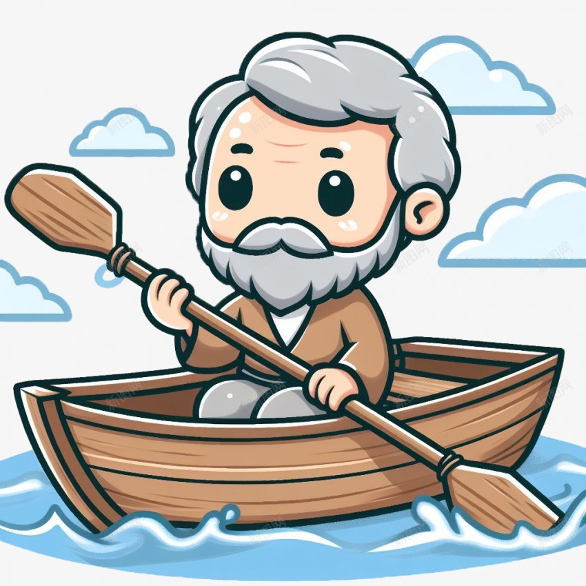 划船的老人卡通画png免抠素材_新图网 https://ixintu.com 划船 老人 船