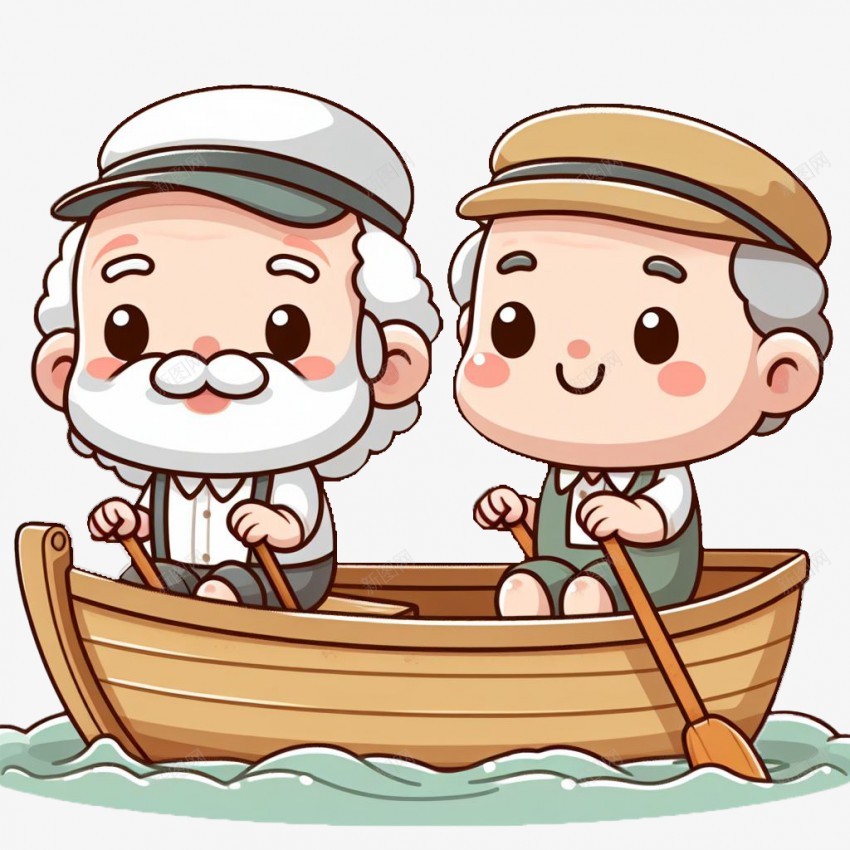 划船的老人卡通画png免抠素材_新图网 https://ixintu.com 划船 老人 船
