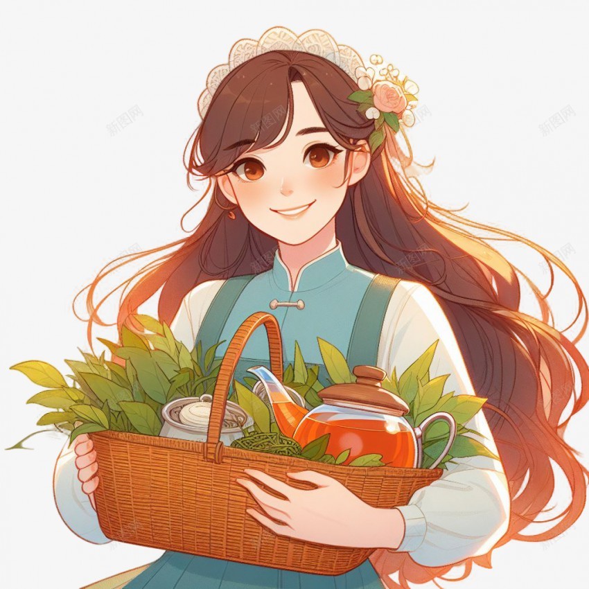 手抱茶叶和茶壶的女孩png免抠素材_新图网 https://ixintu.com 茶叶 和 茶壶 春茶 新茶 采茶 摘茶 茶 女孩 采茶的女孩
