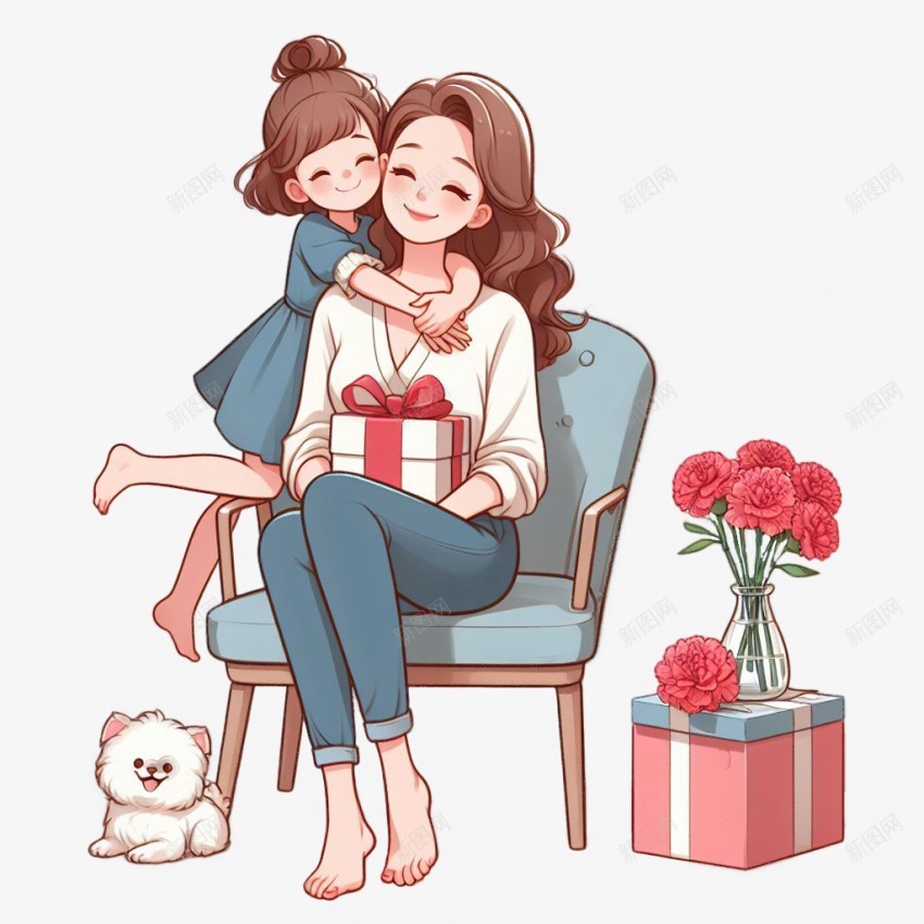 母亲节插画png免抠素材_新图网 https://ixintu.com 母亲节 插画 温馨 礼物
