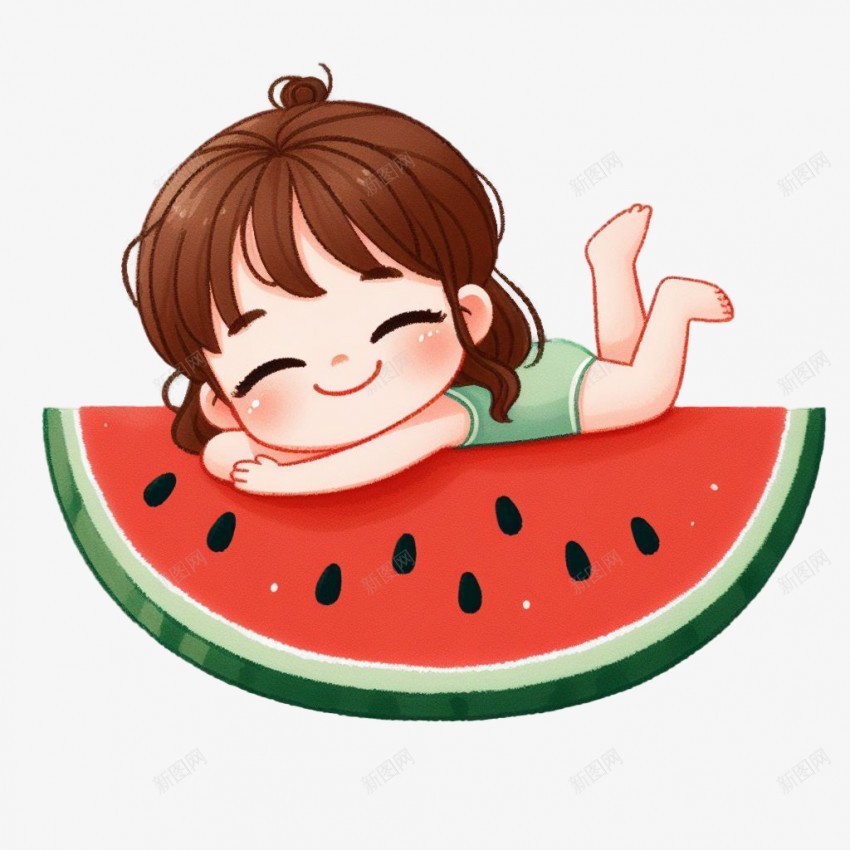 趴在西瓜上的小女孩png免抠素材_新图网 https://ixintu.com 西瓜 小女孩 夏天元素 夏至插画
