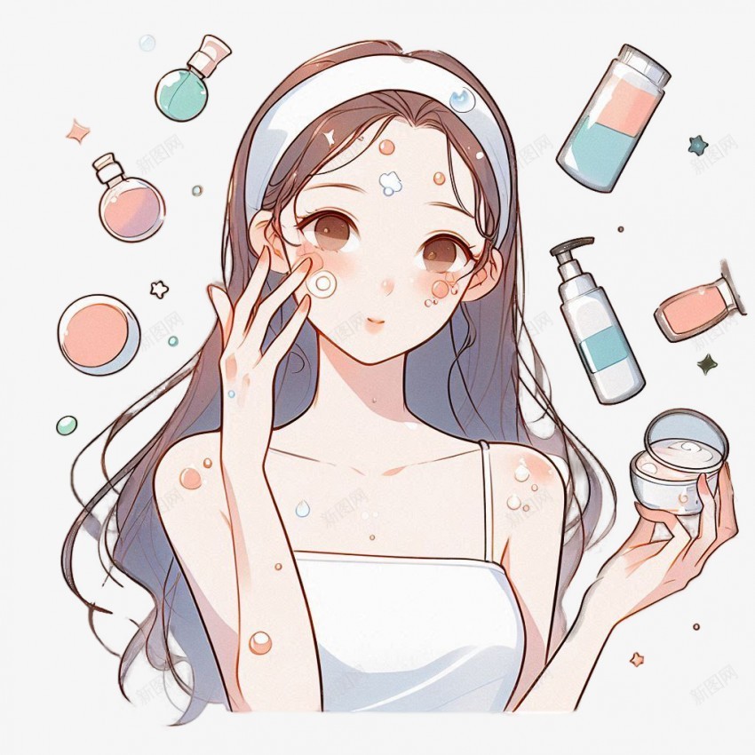 护肤的卡通女孩png免抠素材_新图网 https://ixintu.com 护肤 卡通 女孩 美容 化妆品