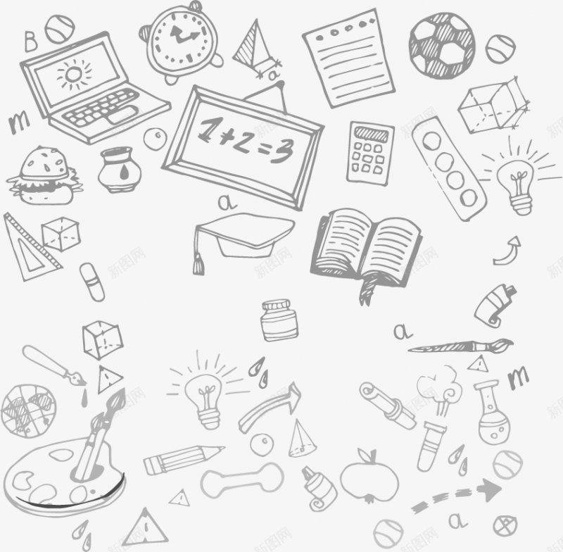 卡通手绘学习用品手绘线稿png免抠素材_新图网 https://ixintu.com 卡通手绘 学习用品 手绘 线稿