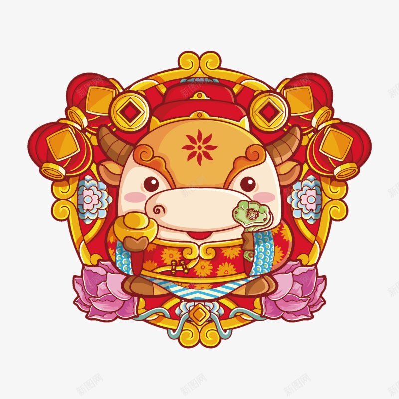 十二生肖卡通手绘牛气冲天中国剪纸花纹边框png免抠素材_新图网 https://ixintu.com 中国 剪纸 十二生肖卡通手绘 牛气冲天 花纹 边框