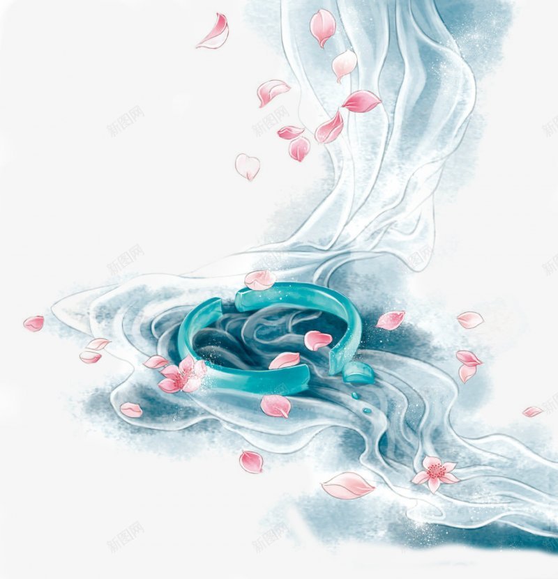 手绘水彩画装饰点缀png免抠素材_新图网 https://ixintu.com 水彩画 手绘画 矢量 漂浮的花瓣 粉色 弯弯的流水 仿真 手镯 清秀 可爱 卡通 水彩绘 插画图