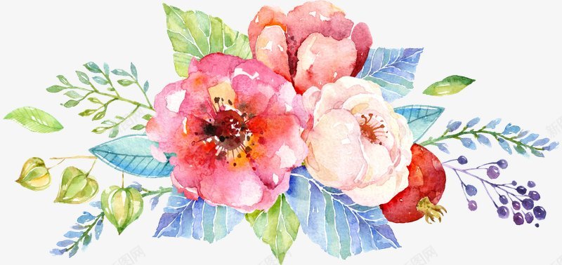 水彩小清新鲜花绿叶装饰图png免抠素材_新图网 https://ixintu.com 手绘花朵 蓝绿叶子 小清新 唯美 花卉 水彩鲜花 手绘 艺术 花系 矢量 绿叶 花朵 鲜花 花 植物 花艺 水彩 装饰图