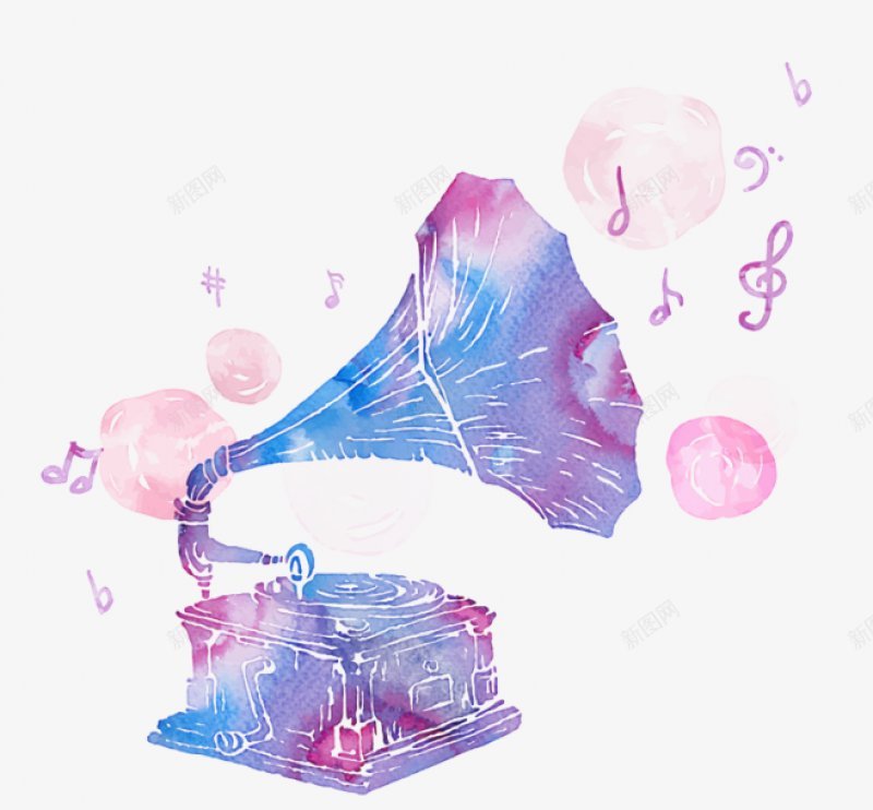 水彩扬声器喇叭绘画图案装饰png免抠素材_新图网 https://ixintu.com 放音装置 留声机 乐器 古典 手绘 扬声器 喇叭 复古 水彩 绘画 音乐 音符 乐器元素 电商 水彩背景 背景