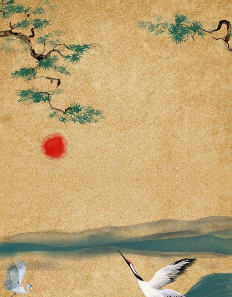 国潮风仙鹤祥云花纹线条中国风日系风古典PSD模板海jpg设计背景_新图网 https://ixintu.com 中式