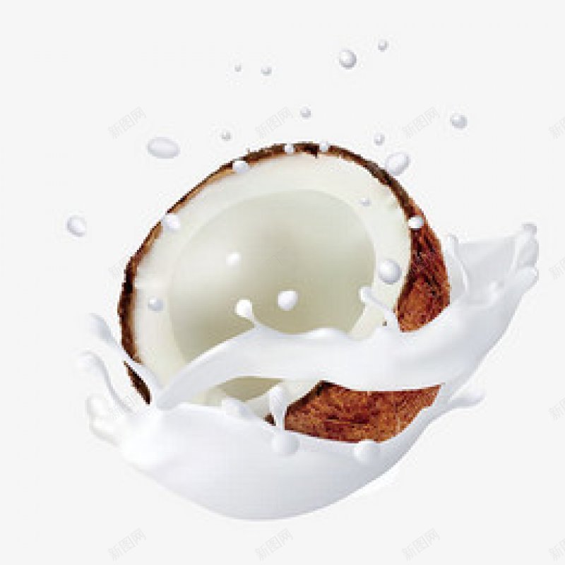 手绘飞溅的椰子牛奶水果png免抠素材_新图网 https://ixintu.com 手绘飞溅的椰子牛奶 水果