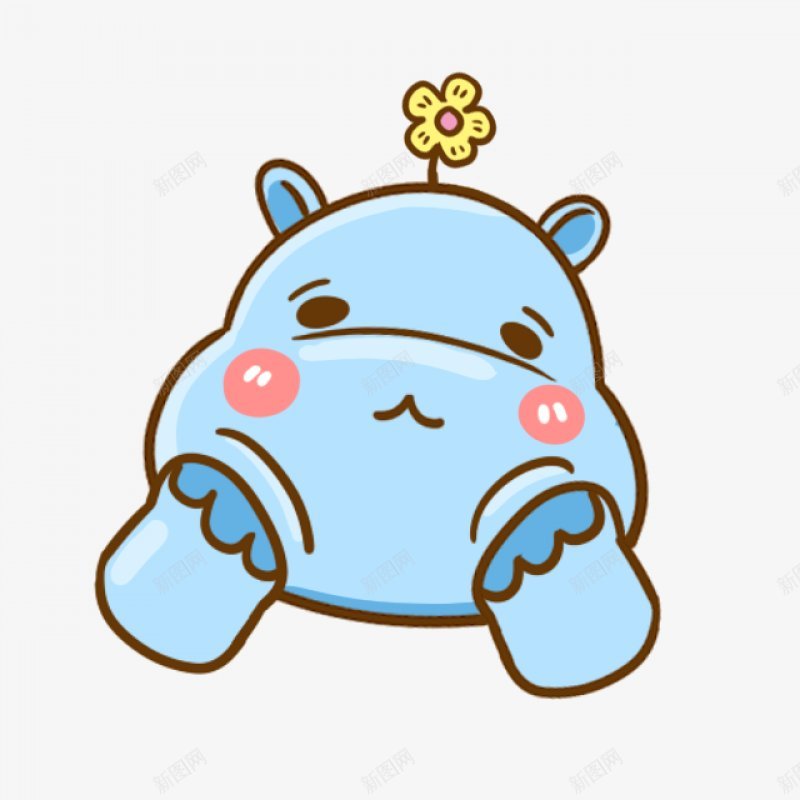 可爱的蓝色河马卡通装饰png免抠素材_新图网 https://ixintu.com 漫画 水彩 卡通动物 清新 干净 河马 黄花 简单 插画 简笔画 水彩涂 卡通装饰