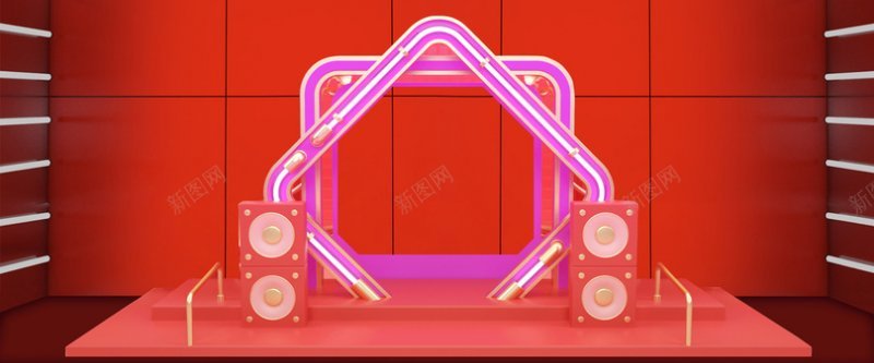 红色立体简约天猫节日C4D全屏海报背景图19208jpg设计背景_新图网 https://ixintu.com banner海报背景