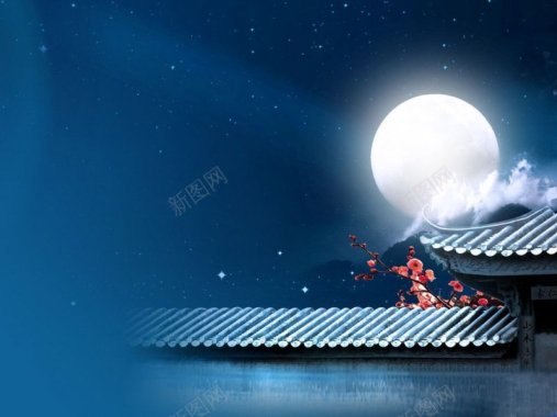月圆之夜桃花出墙中国风ppt背景背景图背景