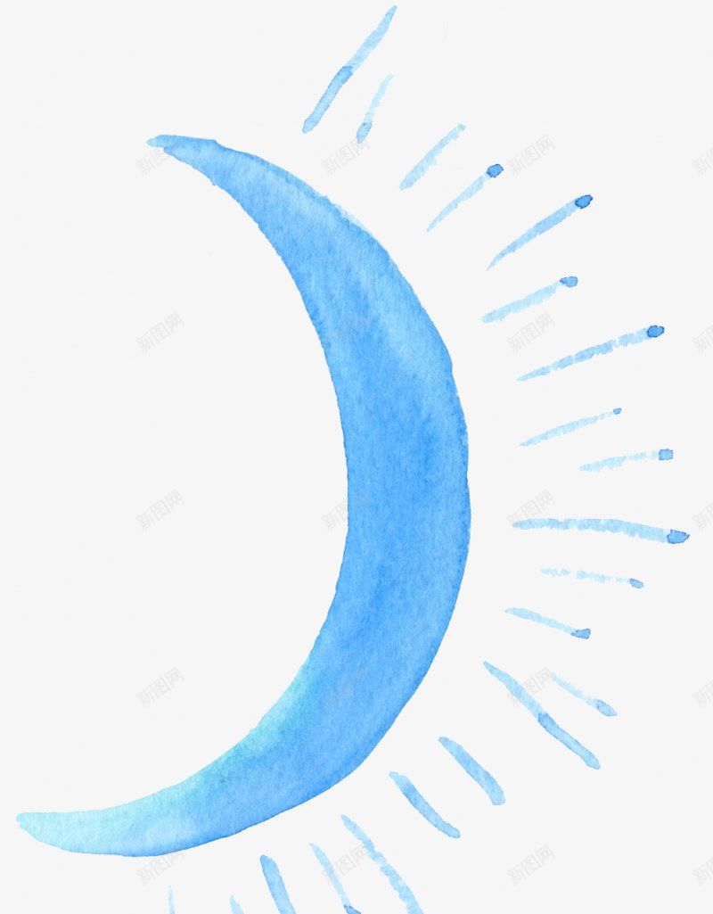 手绘篮彩明亮的月亮装饰png免抠素材_新图网 https://ixintu.com 水彩画 手绘画 矢量 篮彩 弯弯的 月亮 发光 明亮 小清新 可爱 卡通 童话梦 水彩画铅笔画 水彩绘 插画图