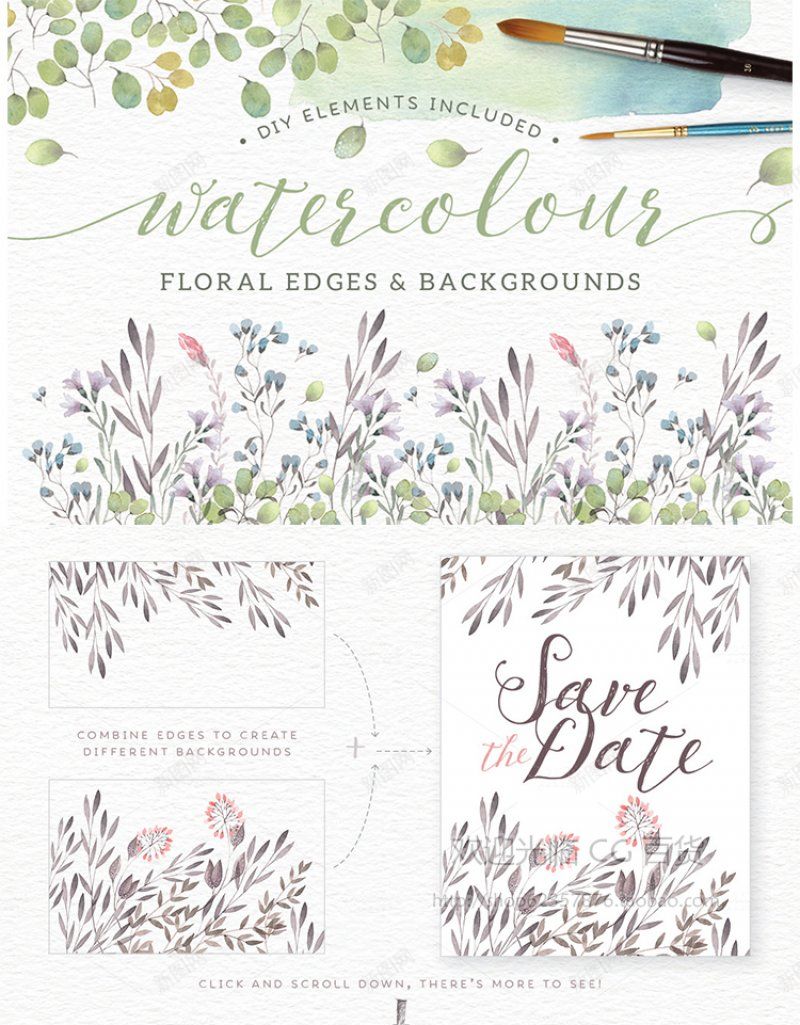 唯美森系淡雅水彩花环朵花边背景含字体flora图标png_新图网 https://ixintu.com AI EPS floral 免扣 印刷 含字体 平面设计资源 淘宝网 设计