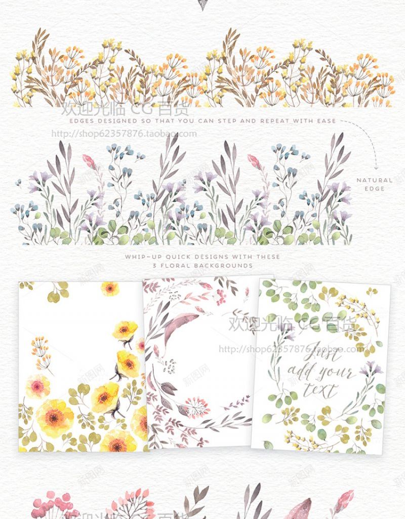 唯美森系淡雅水彩花环朵花边背景含字体flora图标png_新图网 https://ixintu.com AI EPS floral 免扣 印刷 含字体 平面设计资源 淘宝网 设计