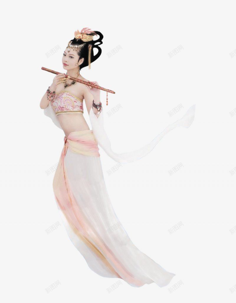 吹笛子的古装美女插画png免抠素材_新图网 https://ixintu.com 似嫦娥 飞天 飞舞 古装 美女 吹笛子 透明 插画