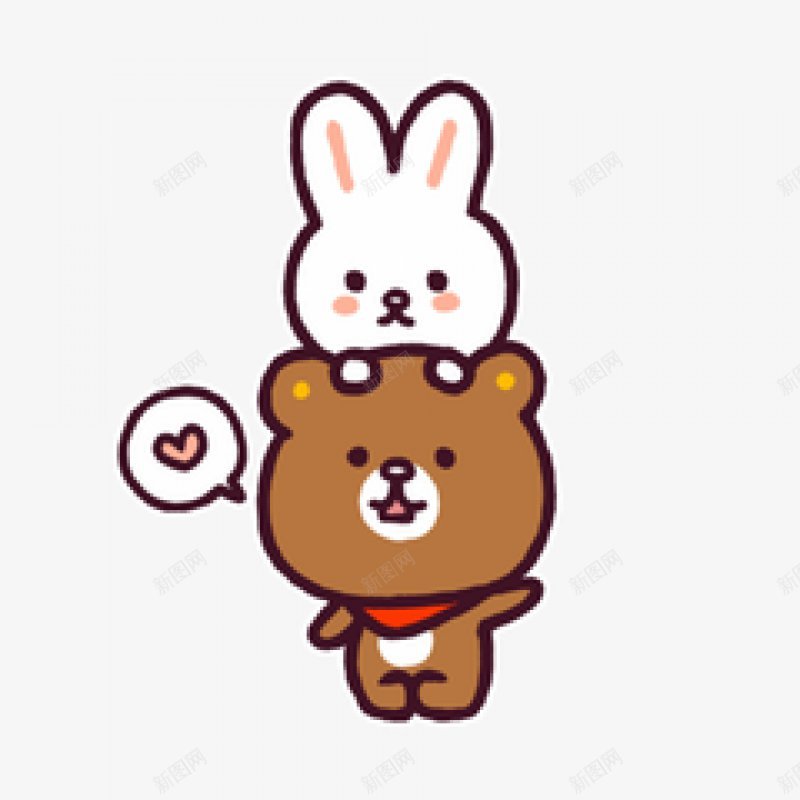 小熊和小兔子卡通动物插画png免抠素材_新图网 https://ixintu.com 动物元素 插画动物 免扣 棕色小熊 兔子 智感 友好 爱心 可爱 卡通动物 手绘 简笔画 人性化 插画
