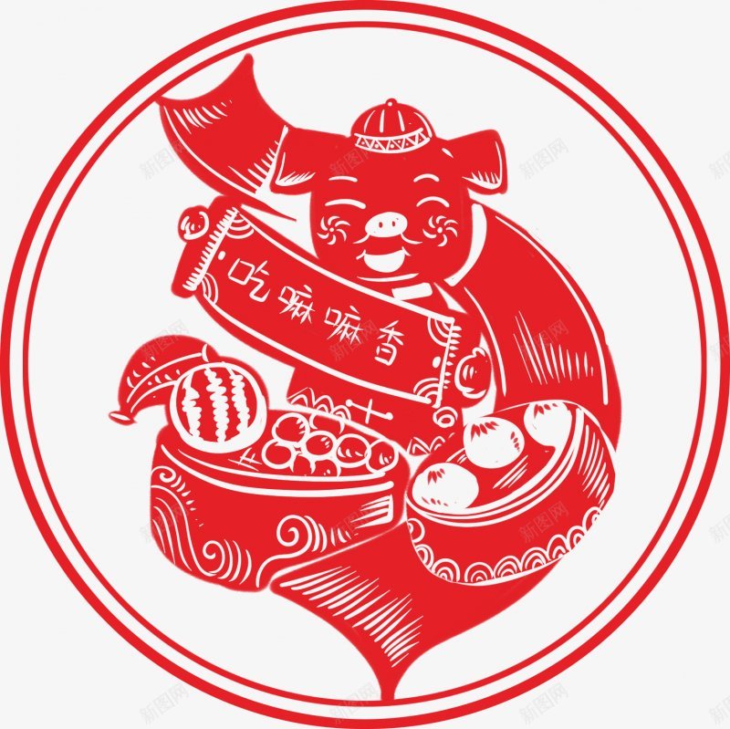 中国风红色喜庆节日新年春节生肖花鸟福字窗花剪纸透明png免抠素材_新图网 https://ixintu.com 透明可下载