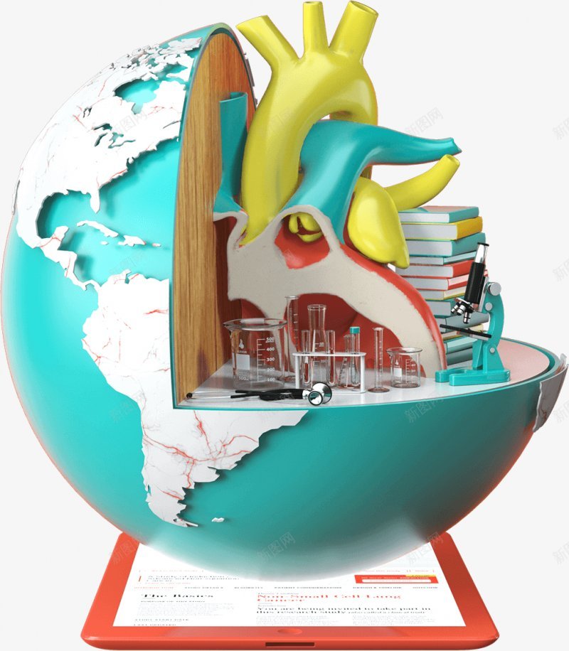 动态图分析漂浮装饰地球png免抠素材_新图网 https://ixintu.com 量杯 书 地球 脉管