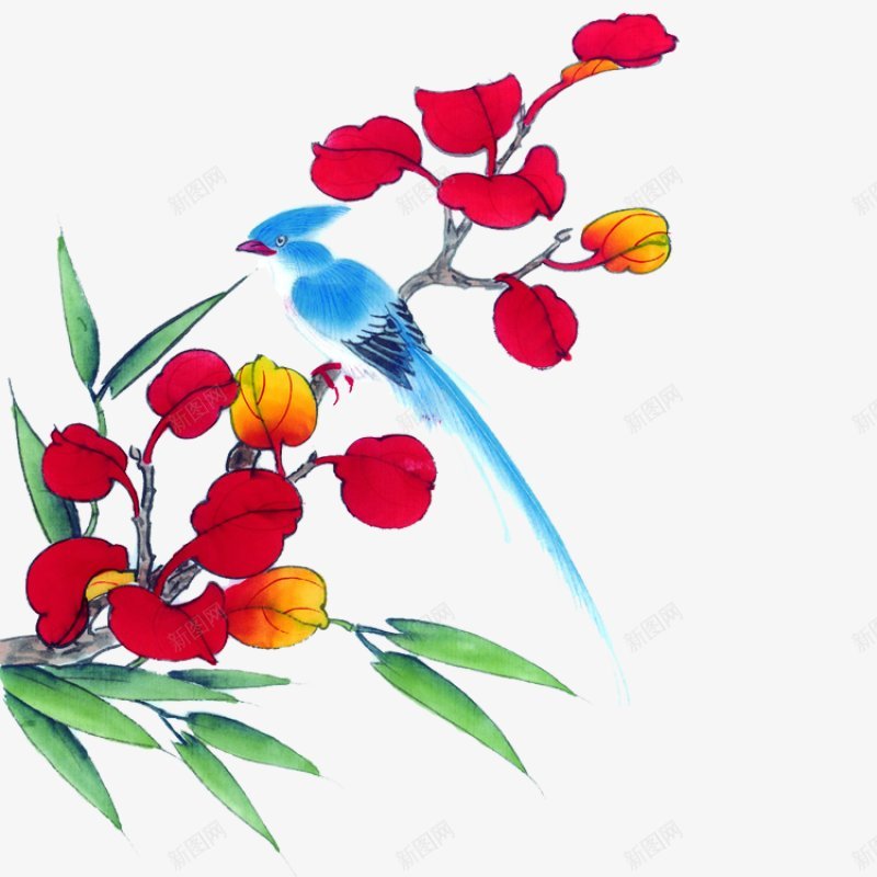 中国画花鸟透明手绘花奔png免抠素材_新图网 https://ixintu.com 中国画花鸟 手绘花奔 透明