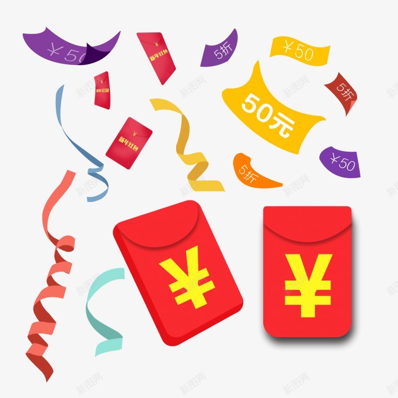 春节新春元旦节日灯笼炮竹剪纸红色拜年中国结图标png_新图网 https://ixintu.com 标明分类名称