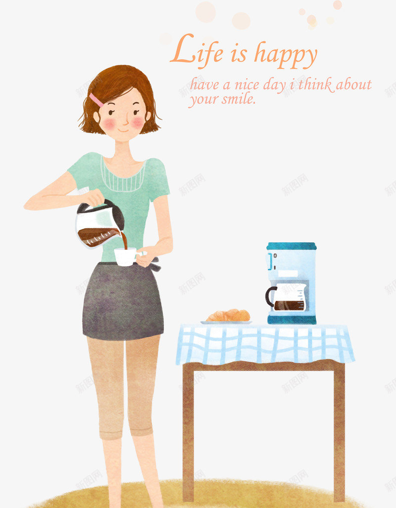 手绘可爱倒咖啡的女生插画卡通Ppsd免抠素材_新图网 https://ixintu.com PSD素材 休闲 倒咖啡 可爱 咖啡 咖啡机 咖啡豆 女生 小女孩 手绘 手绘可爱倒咖啡的女生插画 插画 桌子 水墨