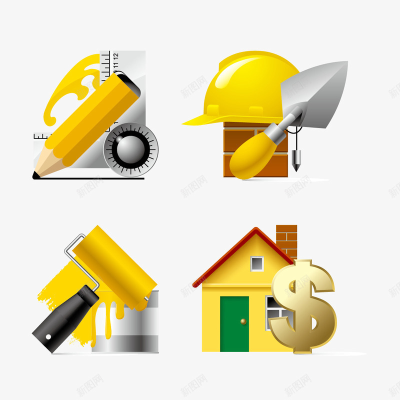 装修和笔矢量图ai免抠素材_新图网 https://ixintu.com 房子 施工帽 笔 装修素材 矢量图