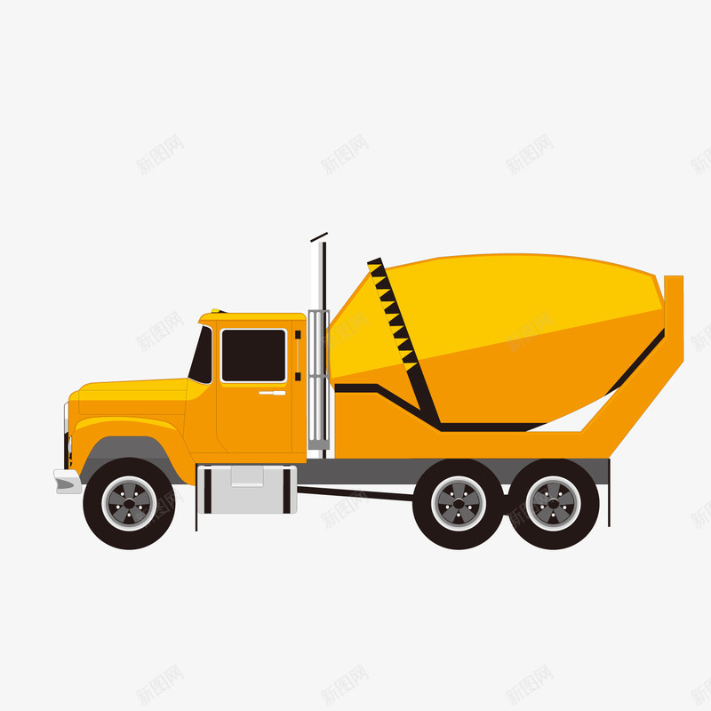 黄色混凝土车png免抠素材_新图网 https://ixintu.com 卡通汽车 工程车 混凝土车 背景装饰 黄色汽车