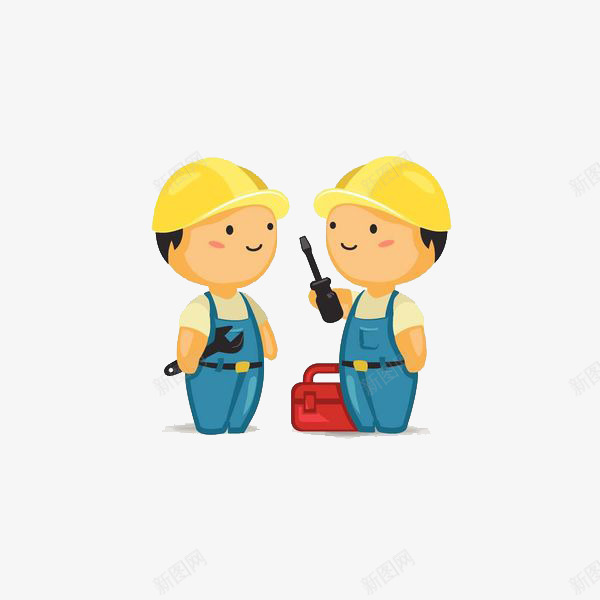 两个可爱卡通人物装修工人png免抠素材_新图网 https://ixintu.com 两个人 卡通人物 可爱 螺丝刀 装修工人 装修工卡通人物 黄色安全帽
